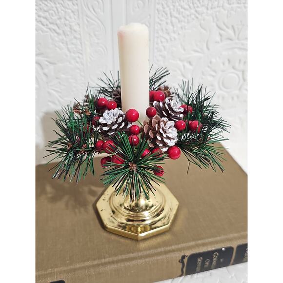 Unbranded Other - Christmas Candle Ring Faux Wreath Pinecone Red Berries Ralph Lauren Christmas